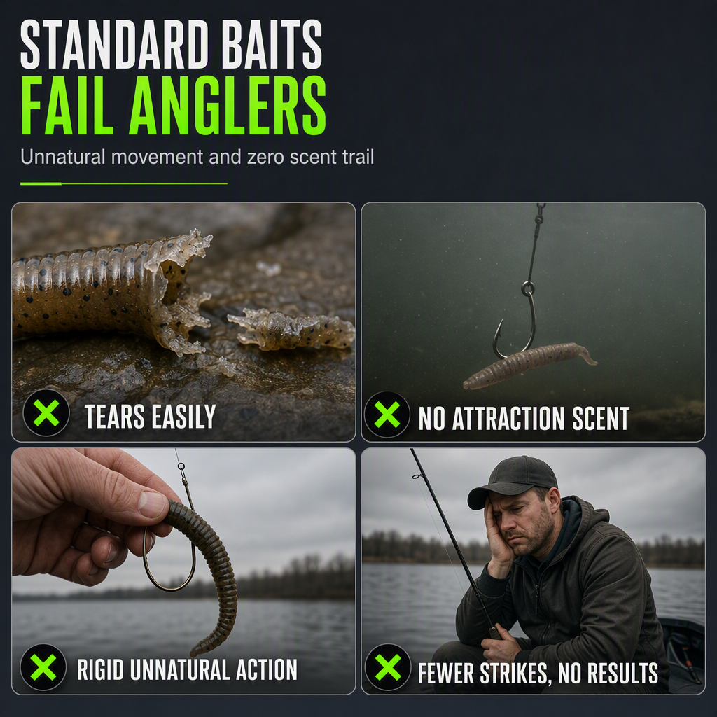 🎣 50 % RABATT NU! 🦐 Mjuka konstgjorda daggmaskbeten med räkarom – självlysande & naturtrogen rörelse 🐟