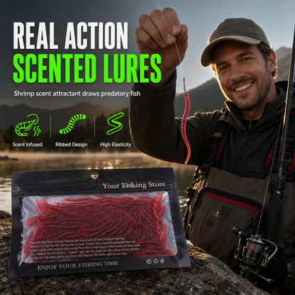 🎣 50 % RABATT NU! 🦐 Mjuka konstgjorda daggmaskbeten med räkarom – självlysande & naturtrogen rörelse 🐟