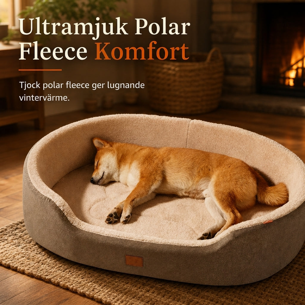 🐾 50 % RABATT NU! ☁️ Avtagbar oval hund- och kattsäng – polarfleece, oxfordtyg & fuktavvisande halkfri botten 🐶