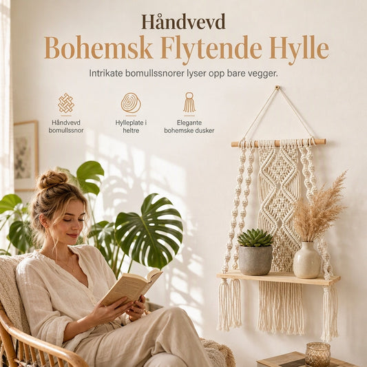🏡 Bohemsk handvävd makramé vägghängd flytande hylla – för böcker & växter, skapar mysig hemkänsla ✨