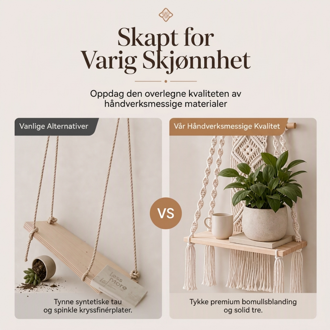 🏡 Bohemsk handvävd makramé vägghängd flytande hylla – för böcker & växter, skapar mysig hemkänsla ✨