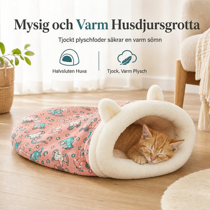 🐱Halvsluten varm sovsäck, mjuk djupsovande grottbo för husdjur med täcke för katter och små hundar
