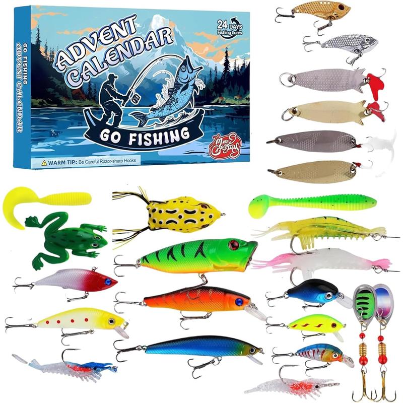 Julfiskebete-adventskalender – Blindbox-set med minnow-, popper- och skedbeten