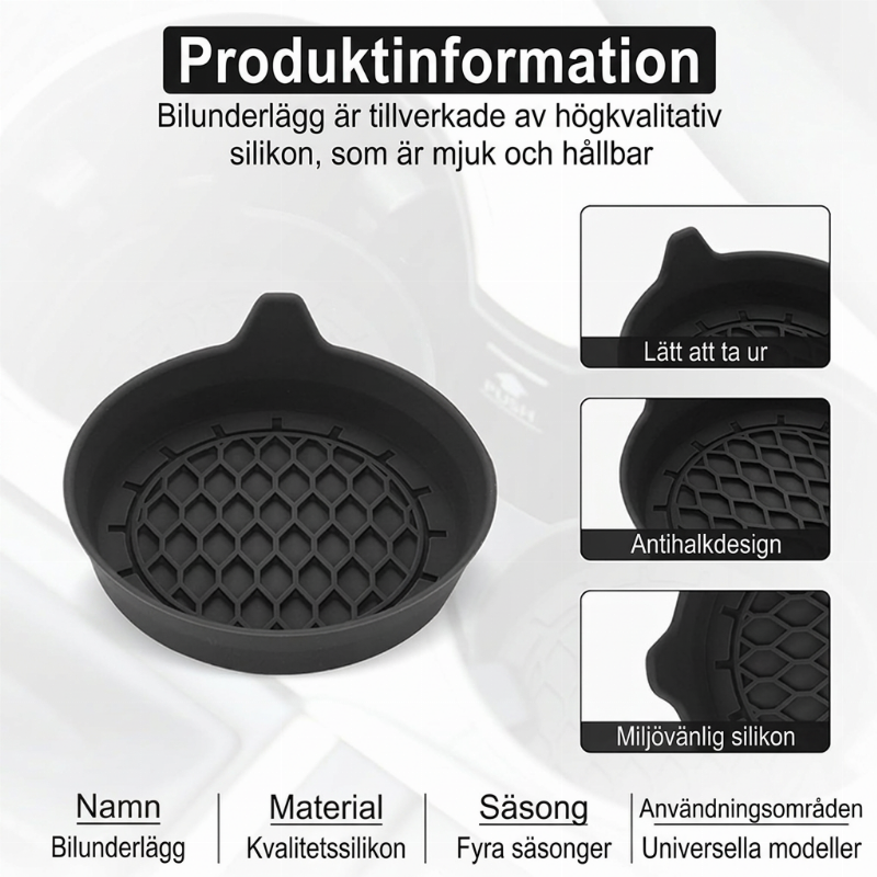 🚗 50% RABATT ✨ Silikonunderlägg för bilmugghållare – halkskyddad, skyddar mot repor och smuts
