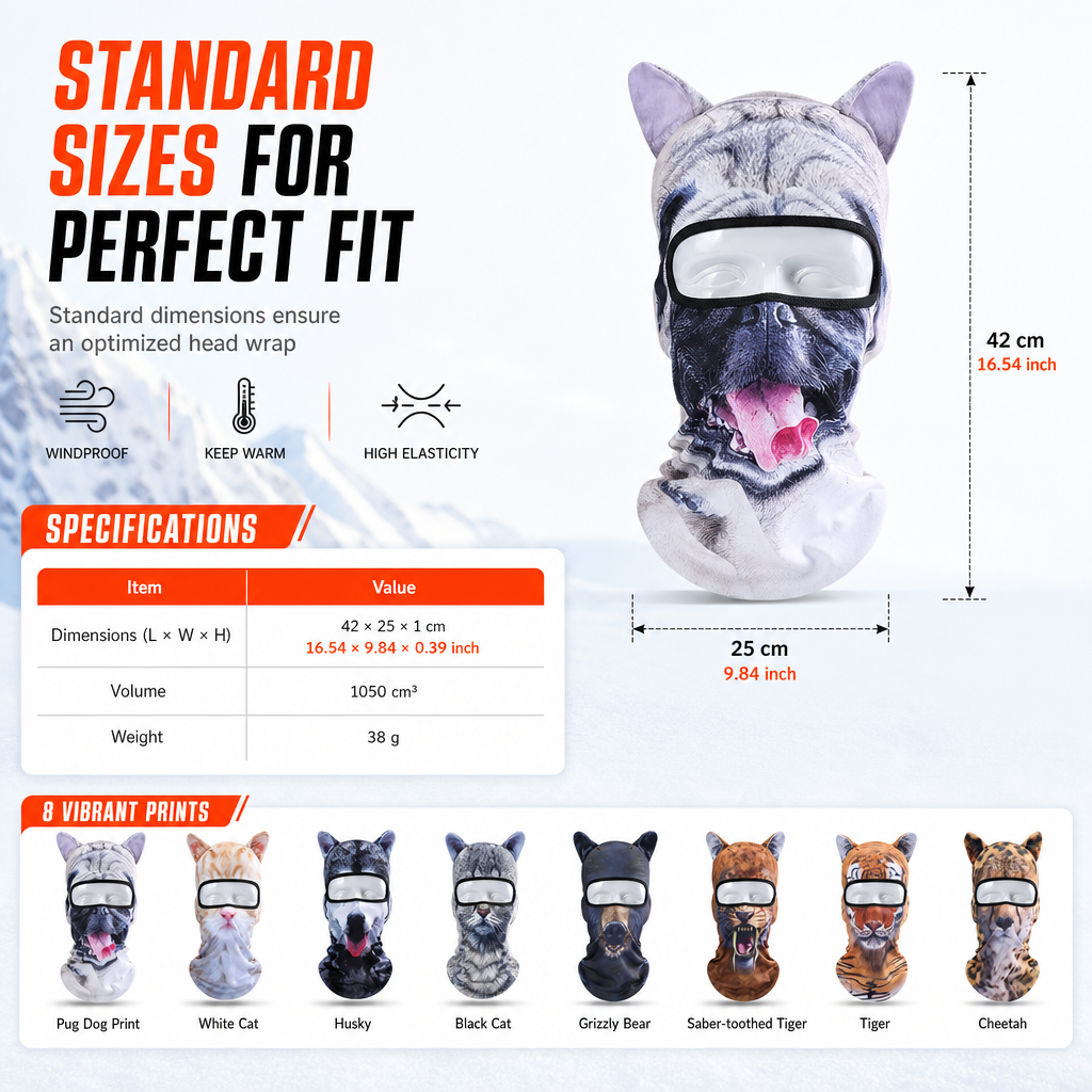 ⛷️🌬️50% RABATT🐾Vindtät balaclava med djurtryck – skyddar ansikte och hals utomhus❄️