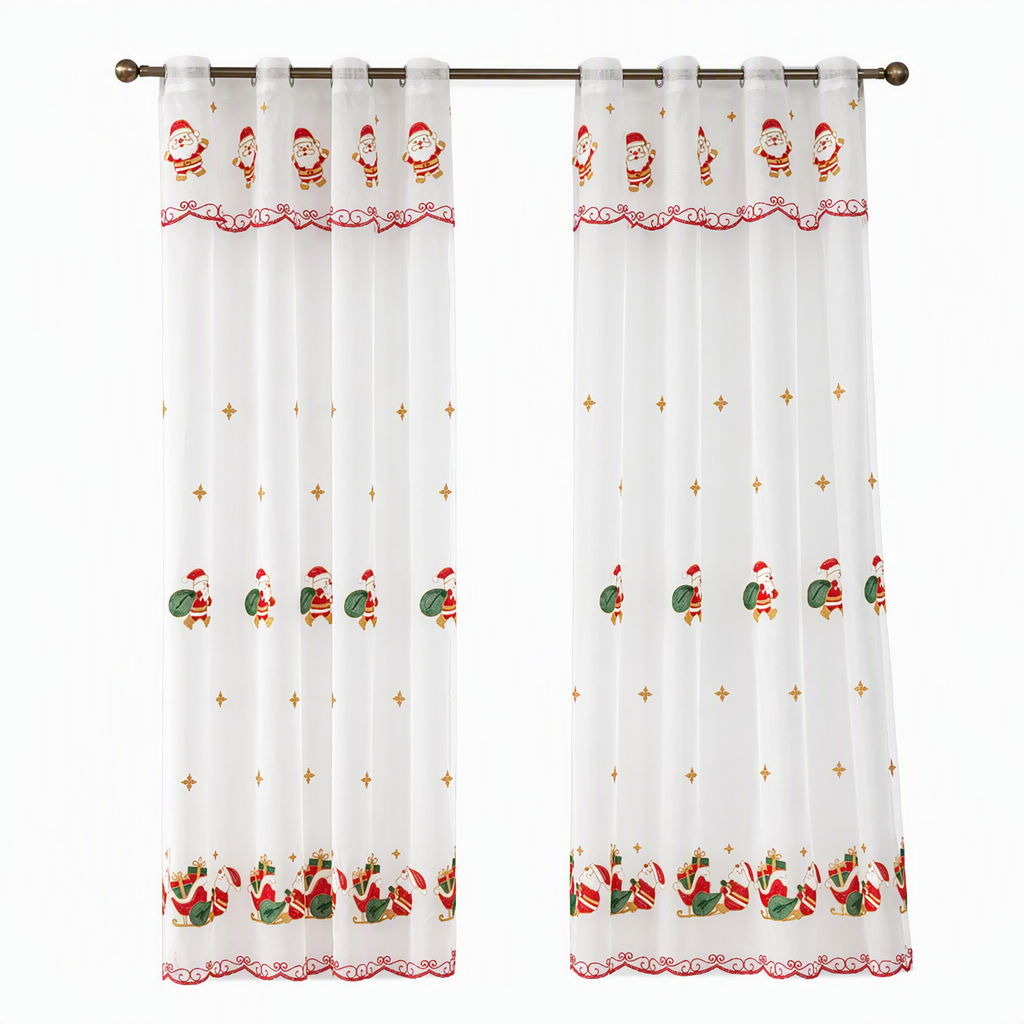 🎄 50 % RABATT UNDER BEGRÄNSAD TID! 🎅 Broderad, genomskinlig julgardin med snöflingor och klockor