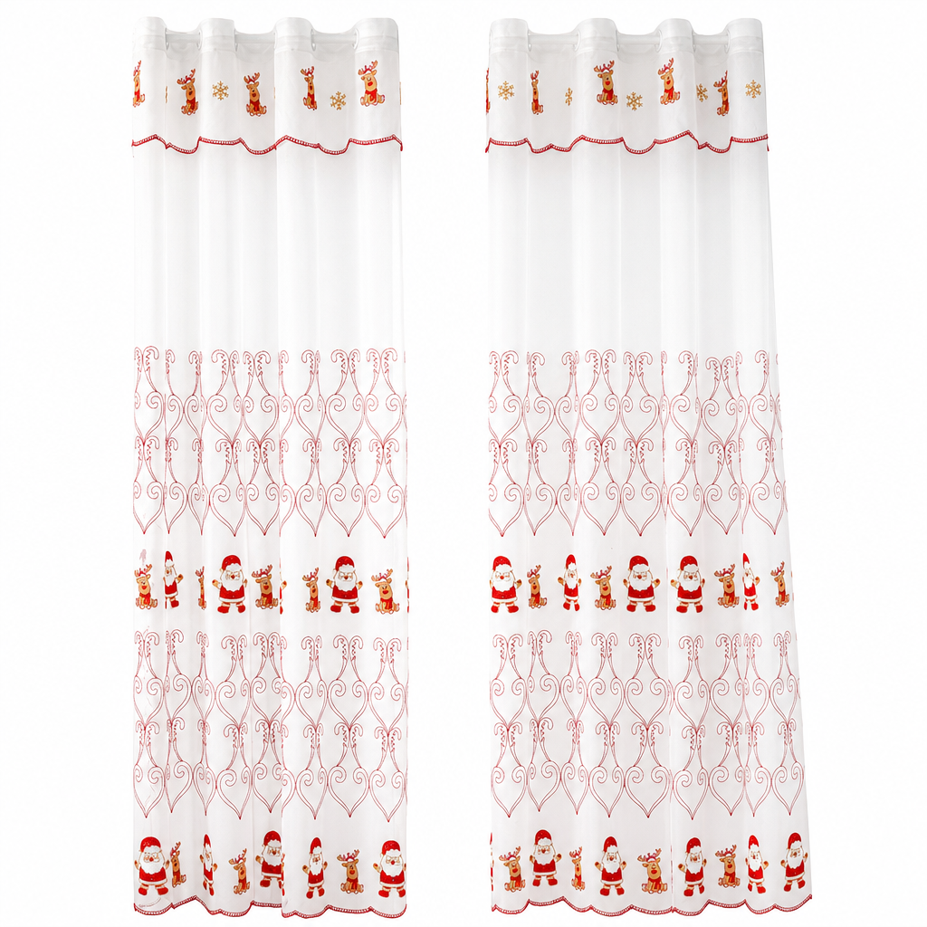🎄 50 % RABATT UNDER BEGRÄNSAD TID! 🎅 Broderad, genomskinlig julgardin med snöflingor och klockor