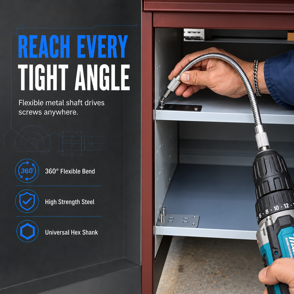🔧 50 % RABATT NU! 🌀 Flexibel förlängningsaxel i metall för borrmaskin & skruvdragare – böjbar upp till 360° för trånga utrymmen 🛠️