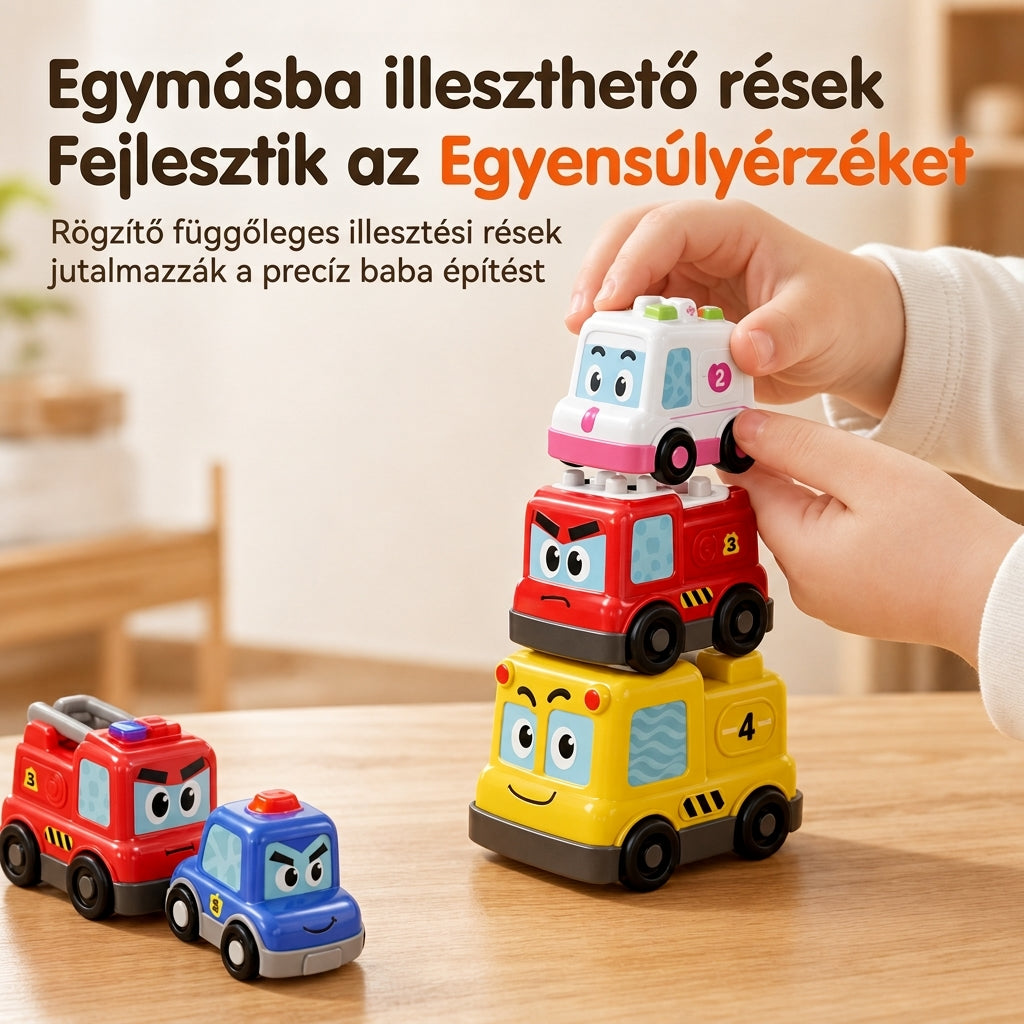 🚗 50% RABATT! ✨ 4-delars magnetiskt elektriskt leksaksbilsset med ljud & ljus – Stapelbara krypbilar för bebisar & småbarn