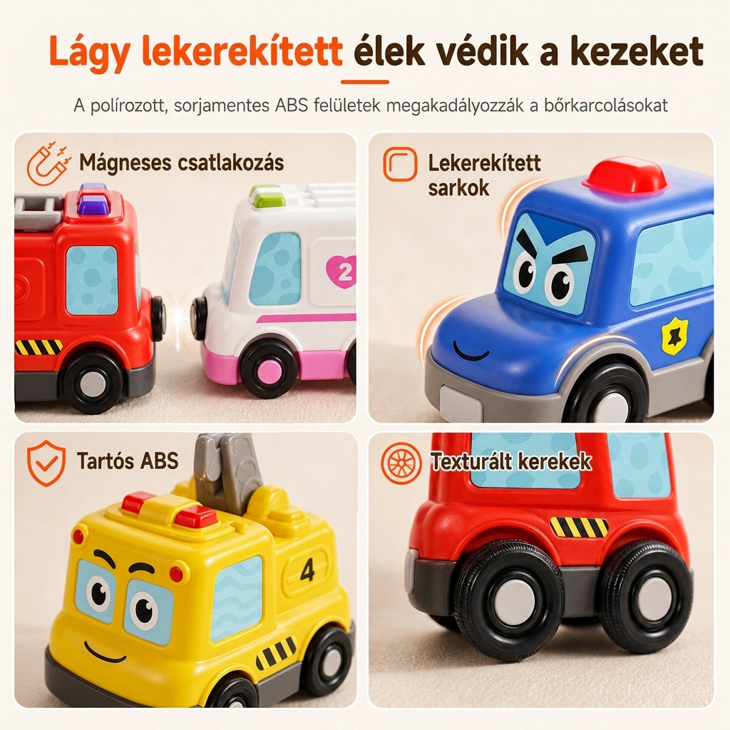 🚗 50% RABATT! ✨ 4-delars magnetiskt elektriskt leksaksbilsset med ljud & ljus – Stapelbara krypbilar för bebisar & småbarn