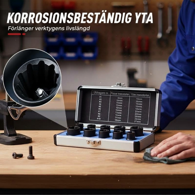 🛠️ Skruv- & mutterutdragare hylssats – för skadade, runddragna & rostiga bultar i krom-vanadiumstål 💪