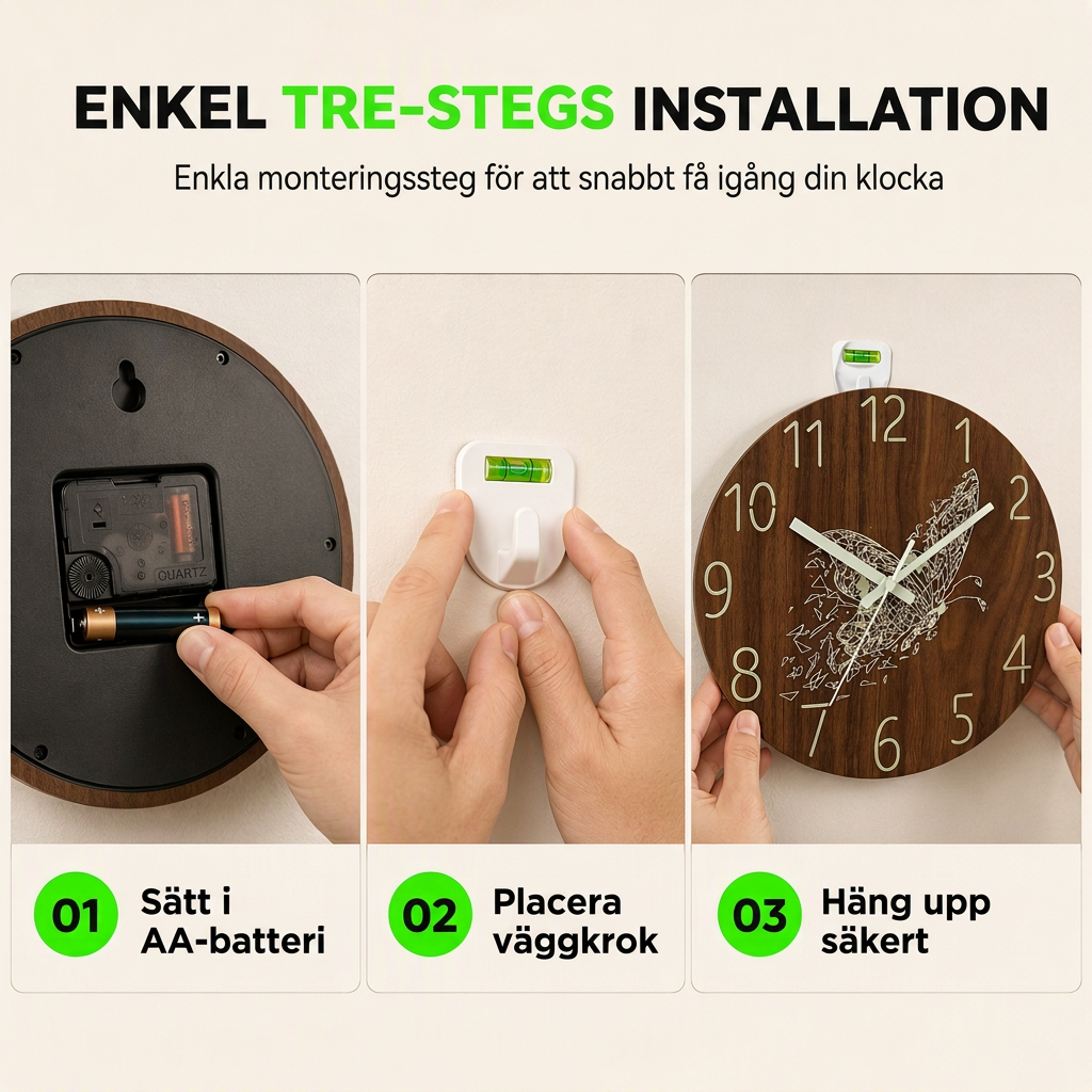 🔥Tidsbegränsat erbjudande🕰️12-tums tyst träväggklocka – lysande och MDF-träyta✨