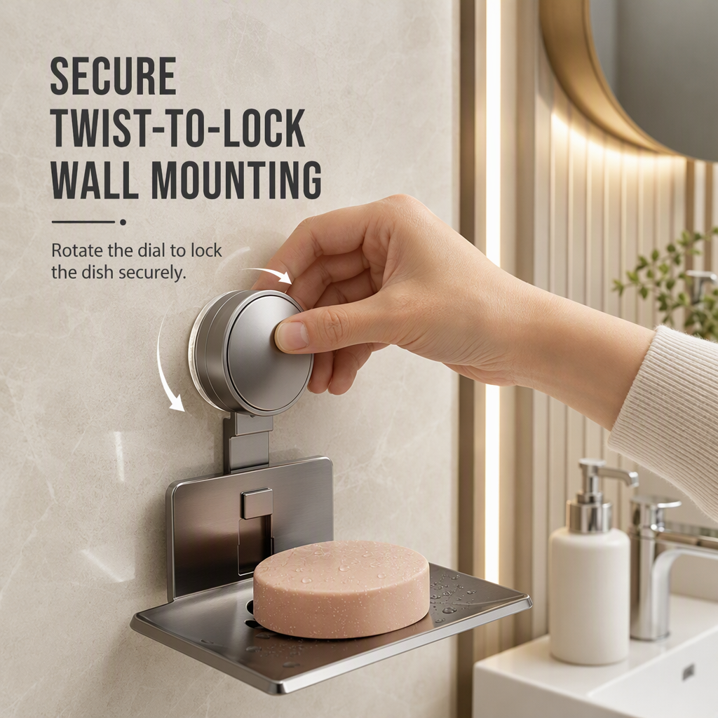 🧼 50% RABATT! ✨ Tvålkopp med vakuumsugpropp & V-formad dränering i rostfritt rymdaluminium – Utan borrning