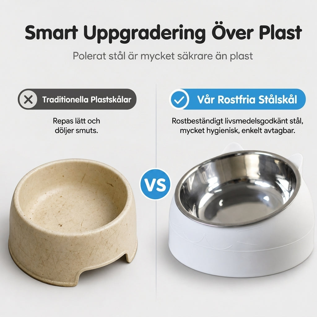 ✨50% RABATT NU! !✨Tecknad kattformad skål i rostfritt stål för husdjur, dubbel mat- och vattenskål för katter och små hundar