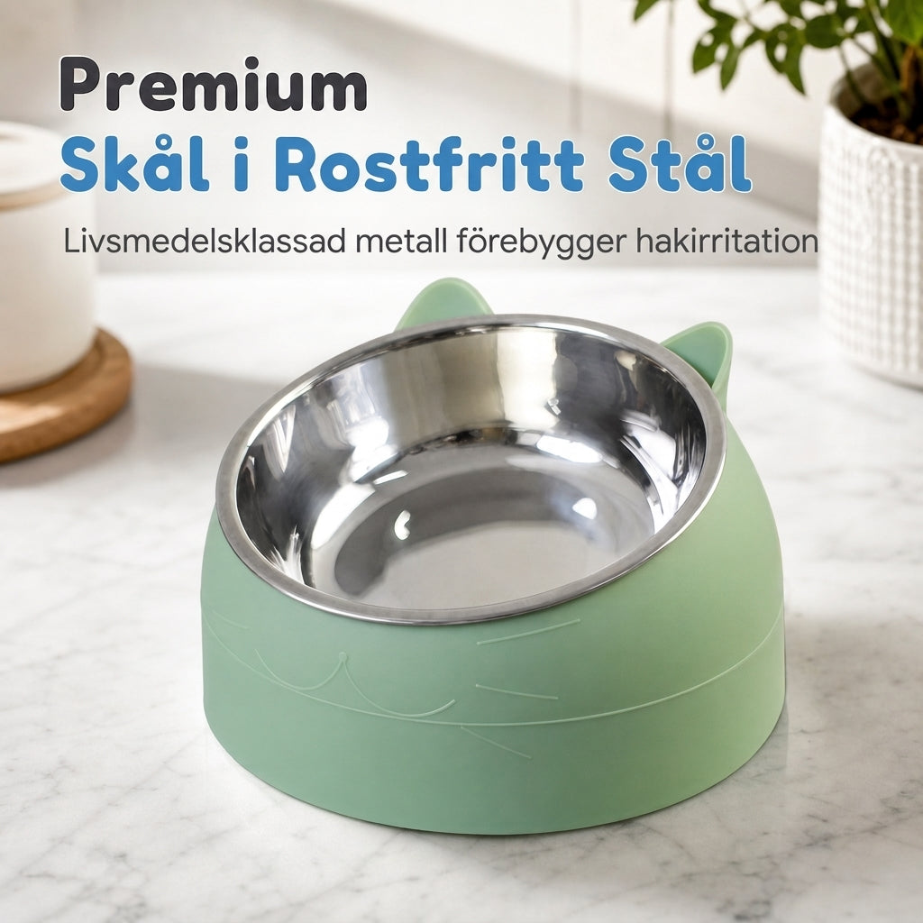 ✨50% RABATT NU! !✨Tecknad kattformad skål i rostfritt stål för husdjur, dubbel mat- och vattenskål för katter och små hundar