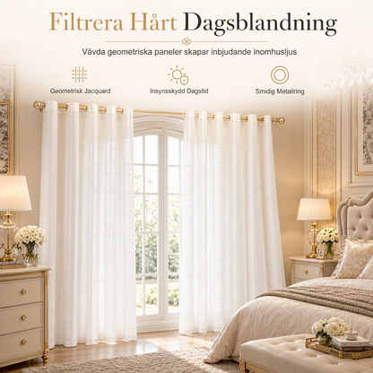 🏡 50 % RABATT NU! ✨ Geometriskt jacquardvävt genomskinligt gardintyg – elegant ljusgenomsläpplig för vardagsrum 🌿