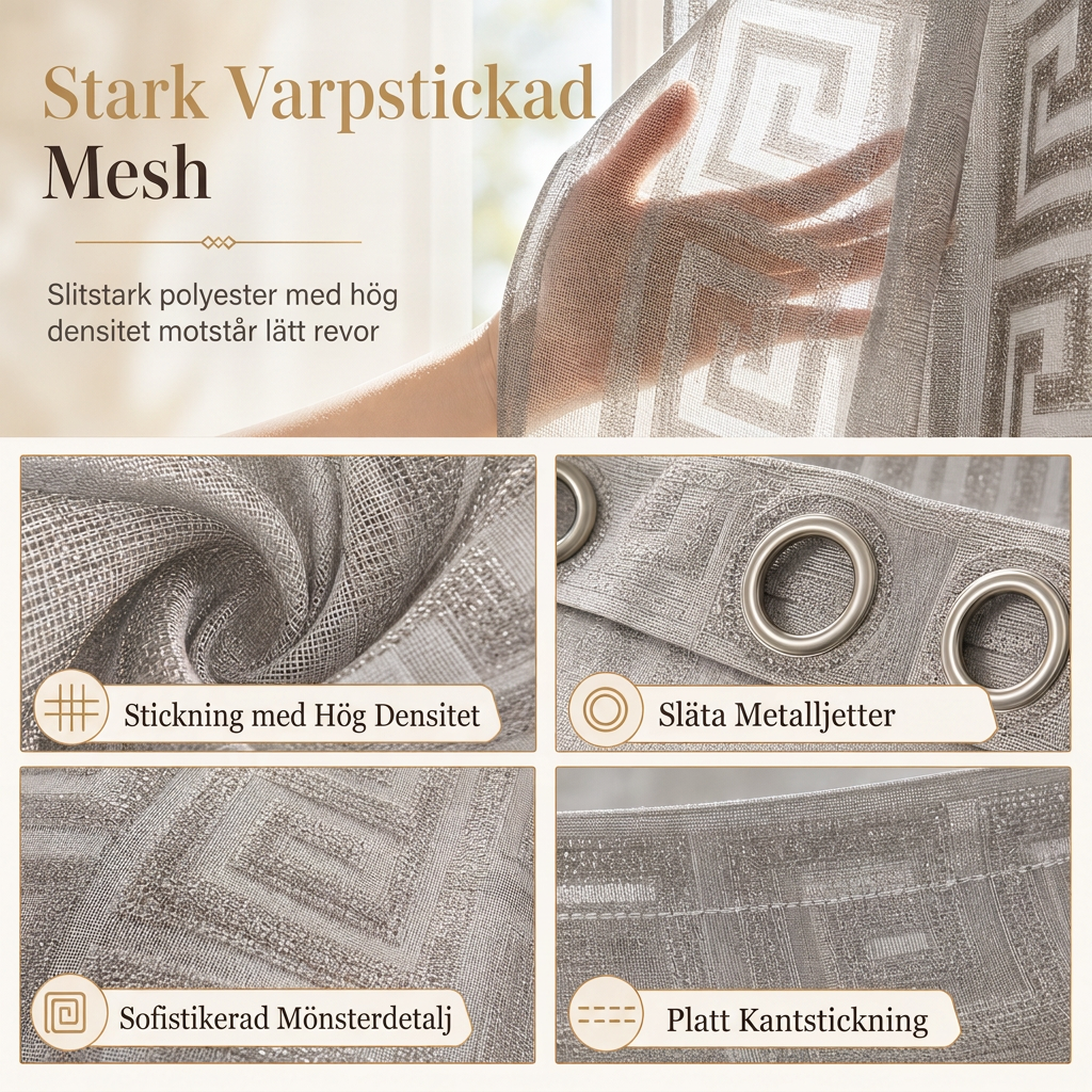 🏡 50 % RABATT NU! ✨ Geometriskt jacquardvävt genomskinligt gardintyg – elegant ljusgenomsläpplig för vardagsrum 🌿