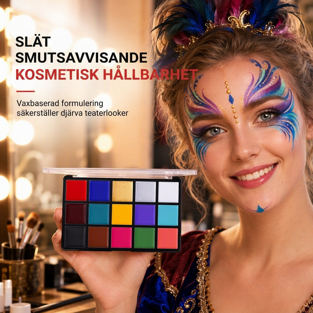 🖌️Fetbaserad ansikts- och kroppsfärgpalett i 15 färger, smink för halloween och maskerader🎨