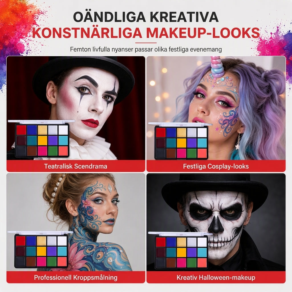 🖌️Fetbaserad ansikts- och kroppsfärgpalett i 15 färger, smink för halloween och maskerader🎨