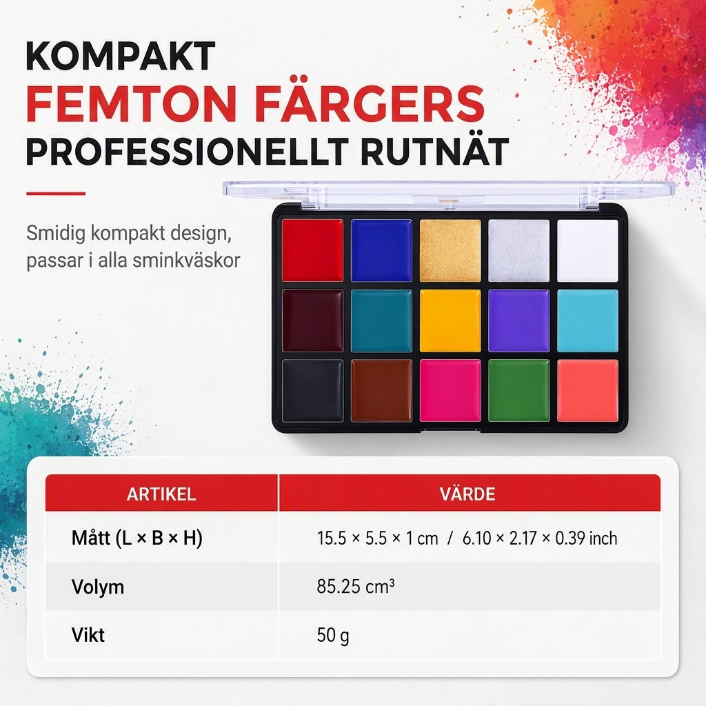 🖌️Fetbaserad ansikts- och kroppsfärgpalett i 15 färger, smink för halloween och maskerader🎨