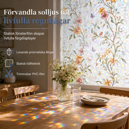 🌈 50 % RABATT NU! ☀️ Statisk fönsterfilm med magnoliamönster – förvandla solsken till levande regnbågar, limfri 🌸