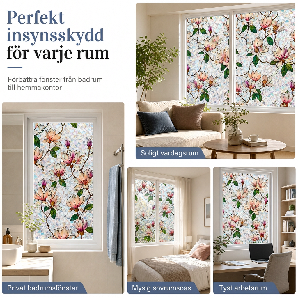 🌈 50 % RABATT NU! ☀️ Statisk fönsterfilm med magnoliamönster – förvandla solsken till levande regnbågar, limfri 🌸