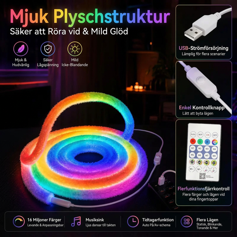 🎁2026 Nyinkomster – 50 % rabatt 💥Faux fur LED-neonljuslist – 360° alltjämt ljus ✨