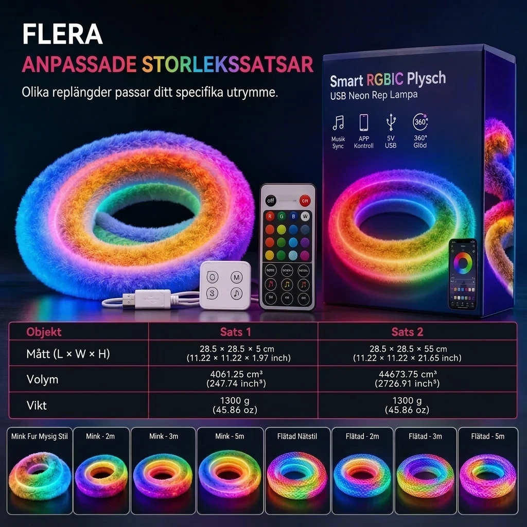 🎁2026 Nyinkomster – 50 % rabatt 💥Faux fur LED-neonljuslist – 360° alltjämt ljus ✨