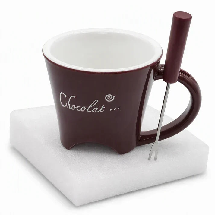 🍪Supererbjudande: 50 % rabatt☕Mugg i keramik för choklad- och ostfondue med gaffel