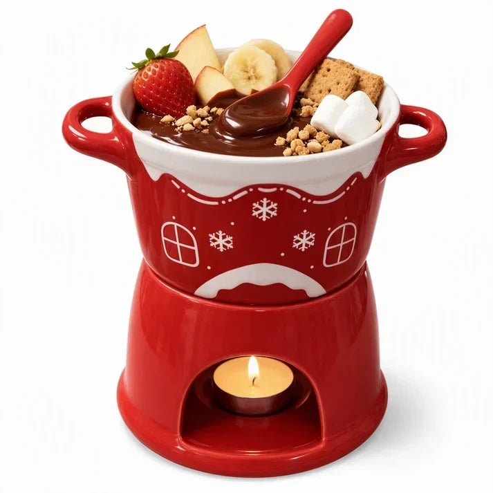 🍪Supererbjudande: 50 % rabatt☕Mugg i keramik för choklad- och ostfondue med gaffel