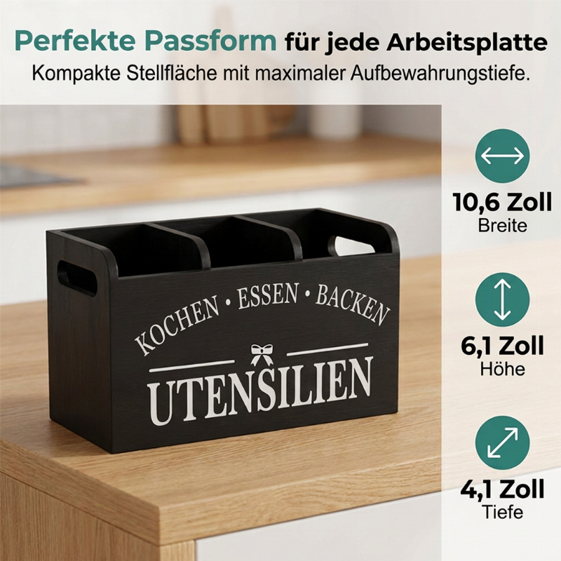 🎁 50% RABATT! ✨ Rustik Redskapshållare i Trä med 3 Fack – Köksförvaring för Bestick & Köksredskap 🪵