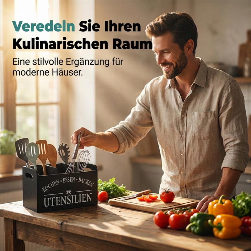 🎁 50% RABATT! ✨ Rustik Redskapshållare i Trä med 3 Fack – Köksförvaring för Bestick & Köksredskap 🪵