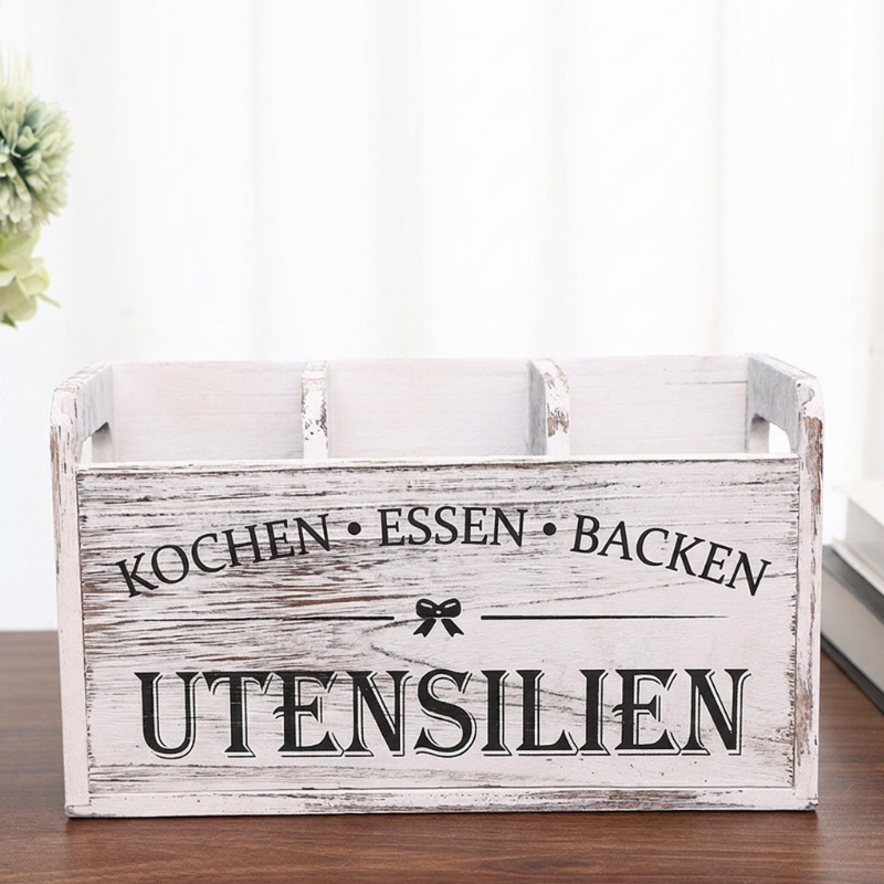 🎁 50% RABATT! ✨ Rustik Redskapshållare i Trä med 3 Fack – Köksförvaring för Bestick & Köksredskap 🪵