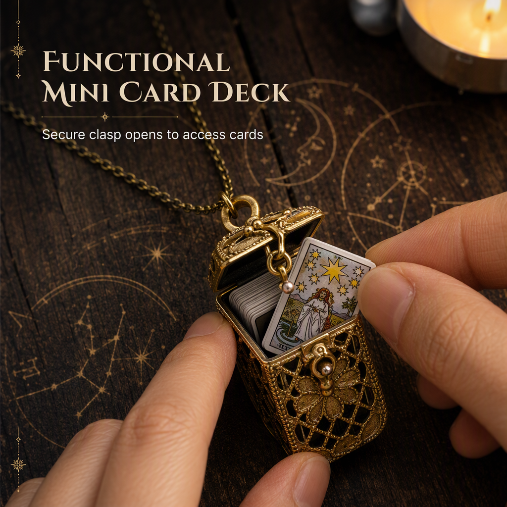 🔮 50 % RABATT NU! 🃏 Bärbar vintage tarot-medaljong – detaljerade minikort & antik legering för personlig stil 📿