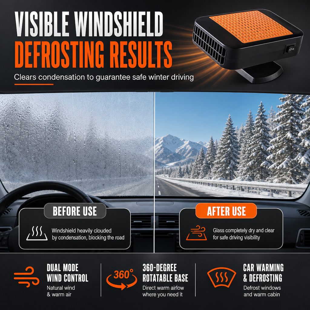 🚗 50 % RABATT NU! ❄️ Bärbar 12V bilvärmare & defrosterfläkt – 360° rotation & snabb avfrostning med varmluft 🔥