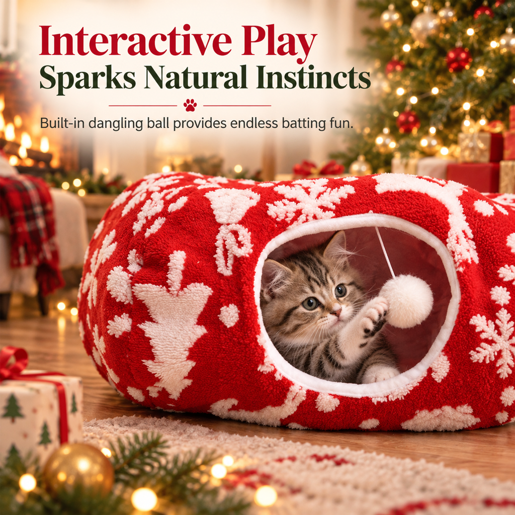 🎄🐱 Kattunnel & Kattsäng till Jul – Donut Kattgrotta & Dyna, Begränsad Upplaga, Avtagbar & Tvättbar 🎁✨