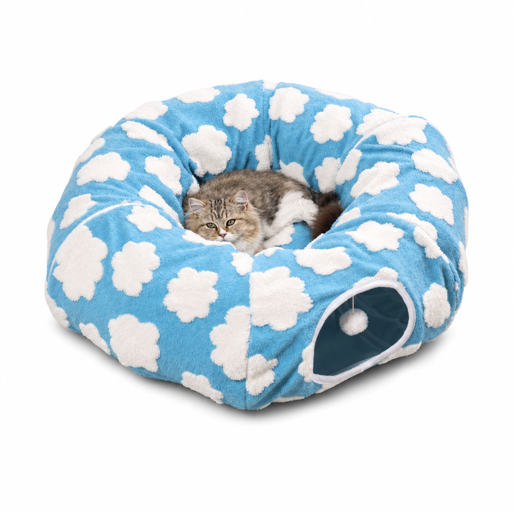 🎄🐱 Kattunnel & Kattsäng till Jul – Donut Kattgrotta & Dyna, Begränsad Upplaga, Avtagbar & Tvättbar 🎁✨