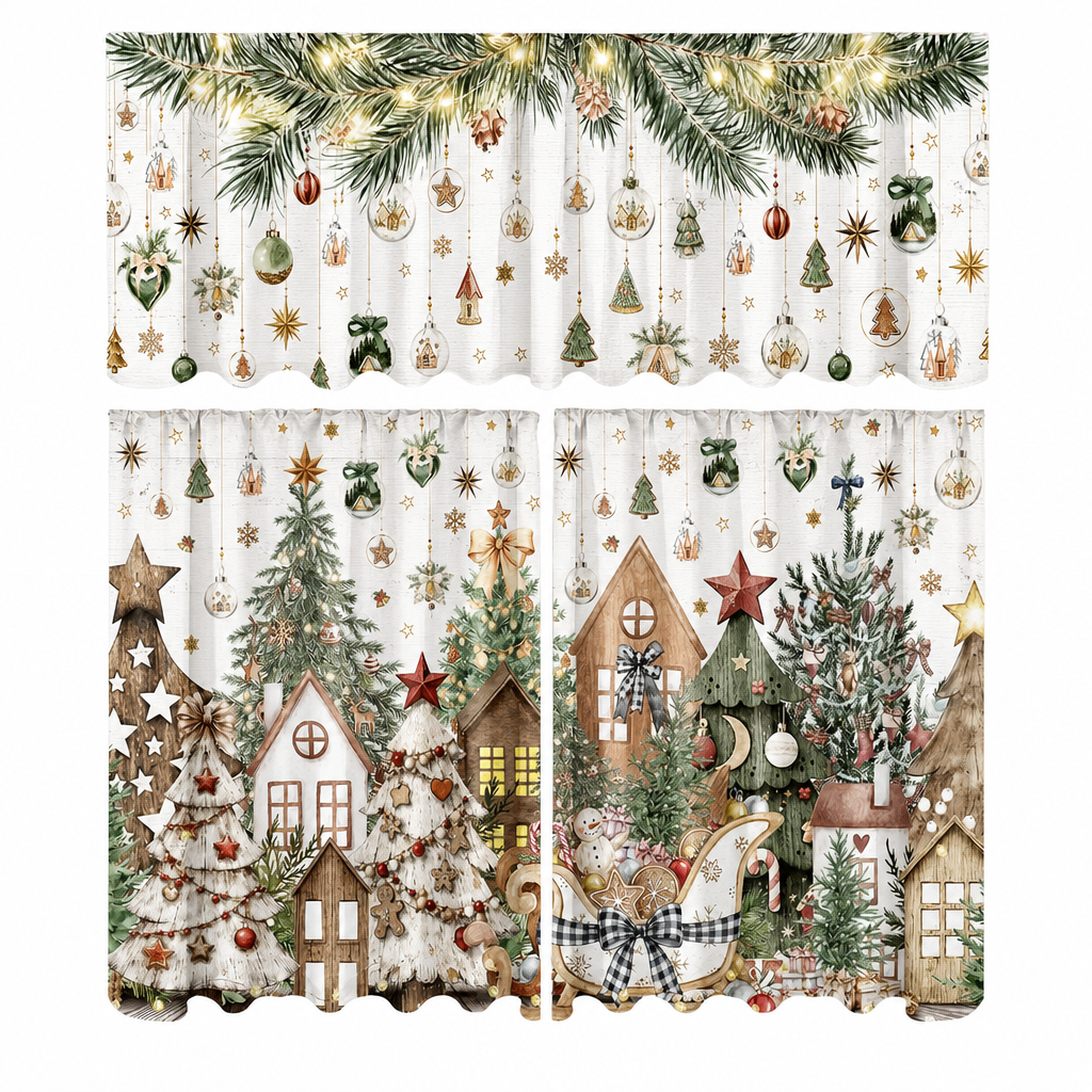 🔥50% RABATT!!📢🎄 Julköksgardiner Set – Festlig charm för dina köksfönster ✨