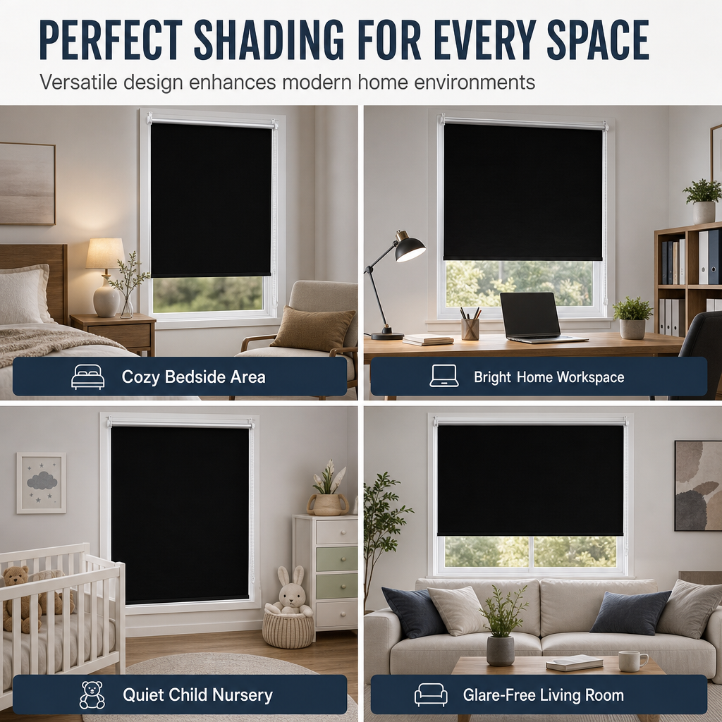 🔥50% RABATT!!📢🌑 Mörkläggningsrullgardiner – UV-skydd & sömlösa kanter, 130 cm svart