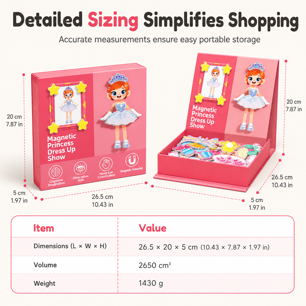 👑 Tidsbegränsat specialerbjudande ✨ 3D-klädset med magnetiska prinsesskläder för barn — 129 delar och 25 klädkombinationer 🎀