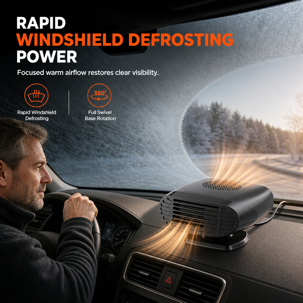 🔥🎁Nyhet 50 % RABATT🔥Mini-fläkt (12 V) för bil och defroster, för avimning och uppvärmning av vindrutan