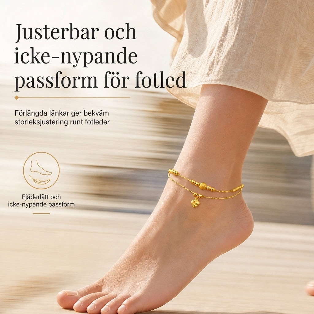 Dubbellagrad hjärtarmband i guldton för kvinnor med små pärlor, fotsmycke present