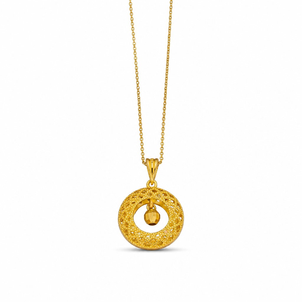 Elegant drömfångarhalsband i guld med snurrande lyckopärla ✨