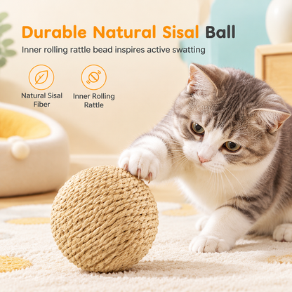 🐱 50% RABATT! 🧶 Bissfester Sisalball – Langlebiger Spielspaß für Katzen & Kätzchen ✨