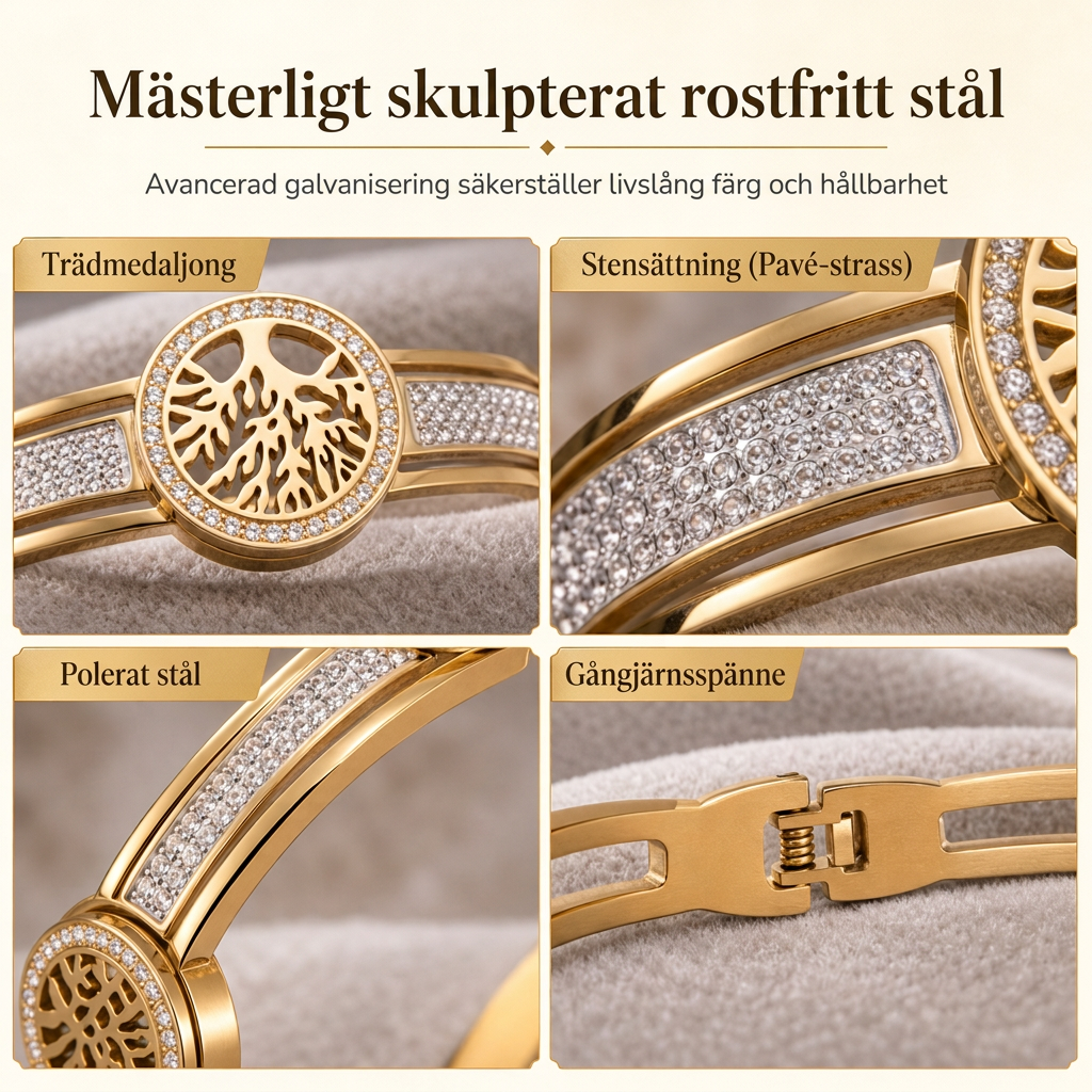 🌿 Armband i rostfritt stål med livets träd – Elegant och gnistrande smycke ✨💎