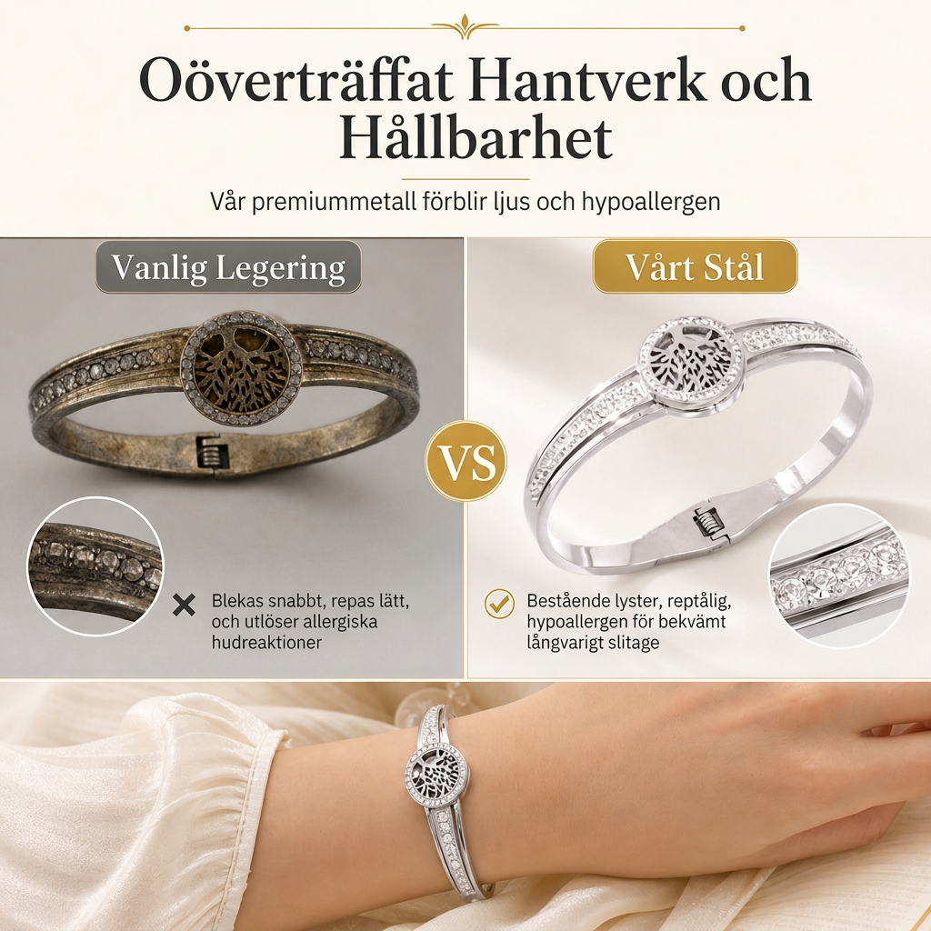 🌿 Armband i rostfritt stål med livets träd – Elegant och gnistrande smycke ✨💎