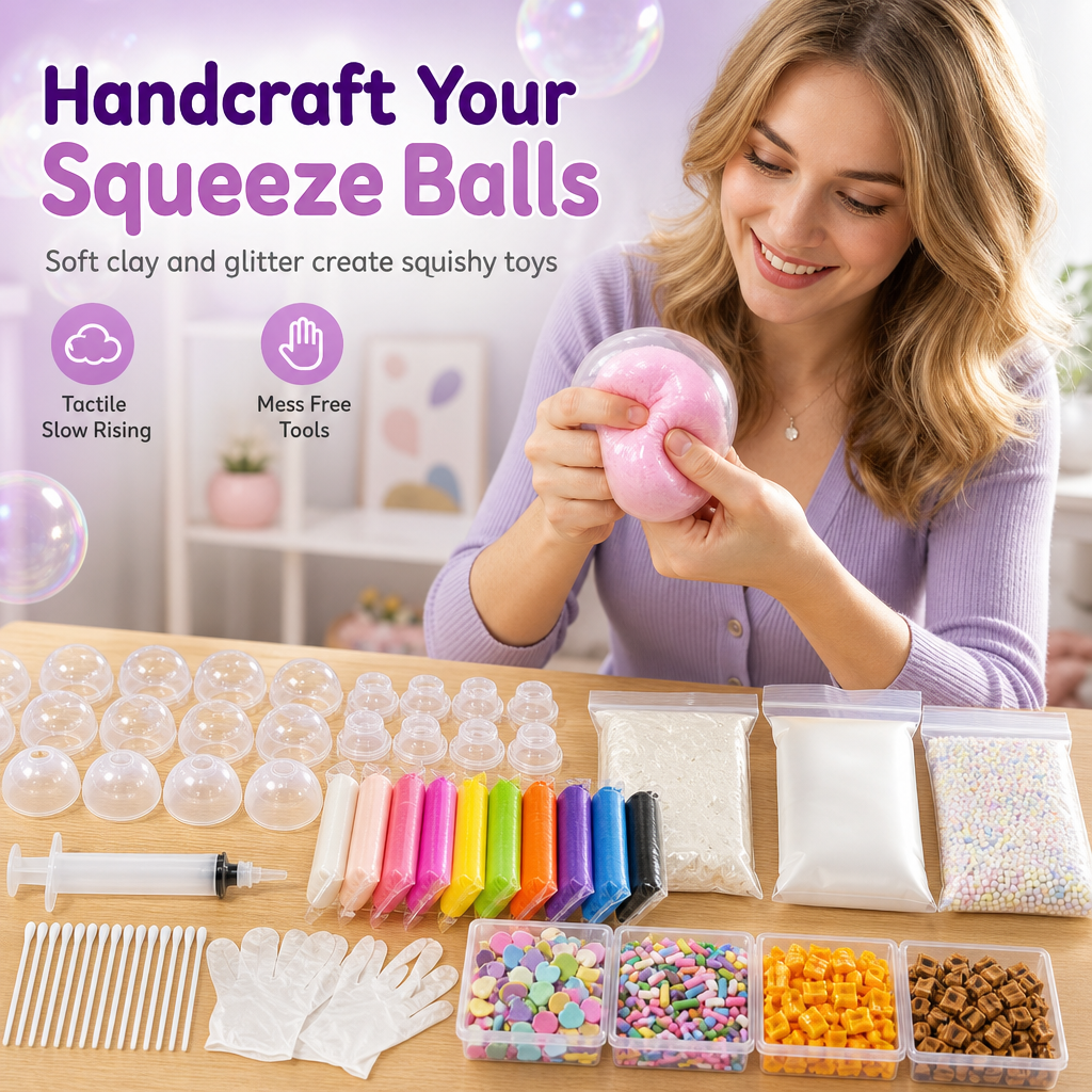🌈 DIY stressbollsset – blanda färgglad lera & glitter för känselstimulerande lek, läckagesäker konstruktion ✨