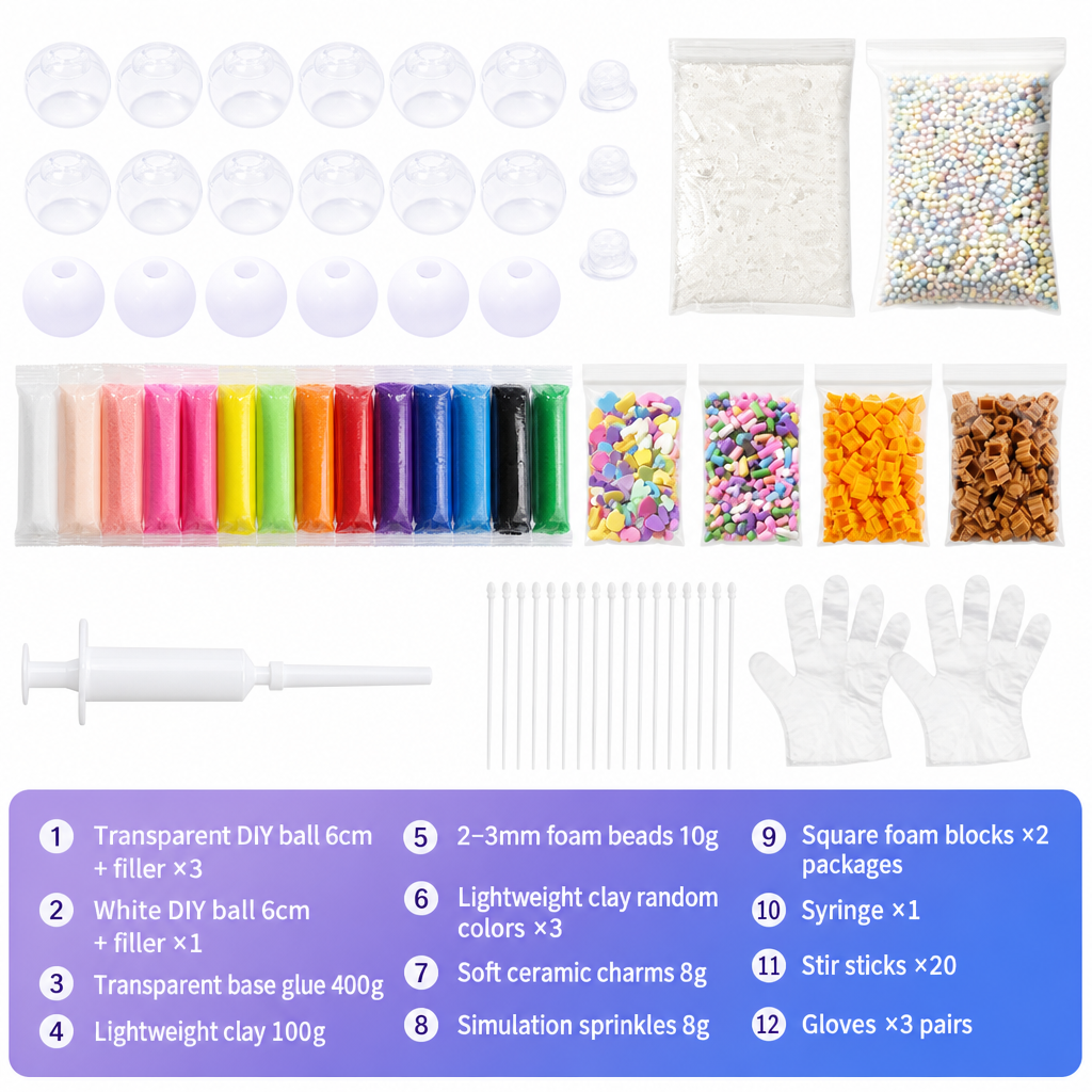 🌈 DIY stressbollsset – blanda färgglad lera & glitter för känselstimulerande lek, läckagesäker konstruktion ✨