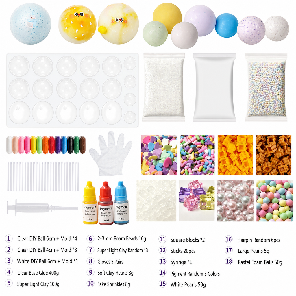 🌈 DIY stressbollsset – blanda färgglad lera & glitter för känselstimulerande lek, läckagesäker konstruktion ✨
