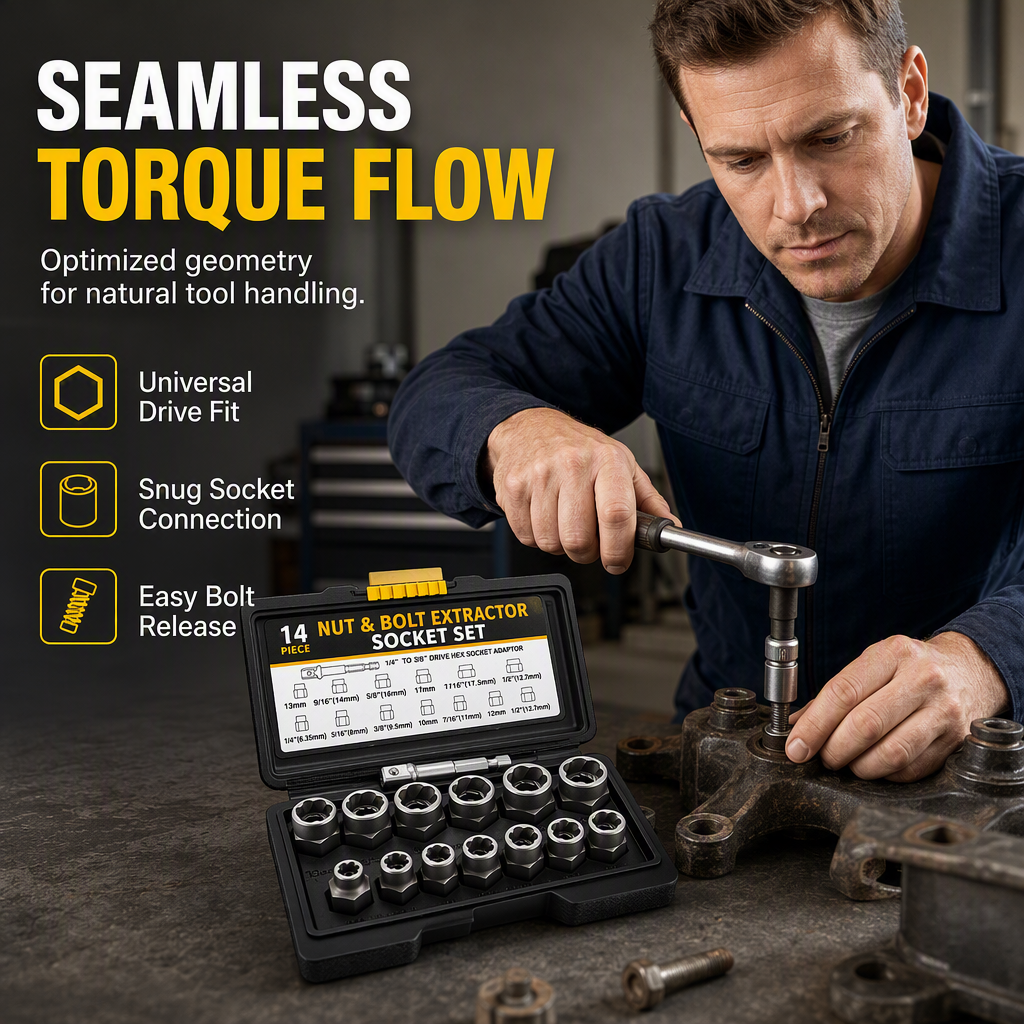 14 Piece Damaged Bolt and Nut Extractor Set Industrial Grade High Hardness High Torque Reverse Thread Screw Remover Kit for Auto Repair